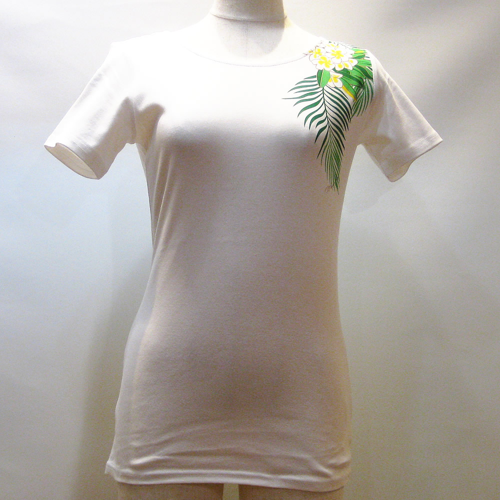 maunaloa フライスTシャツ　アロハプルメリア　ホワイト
