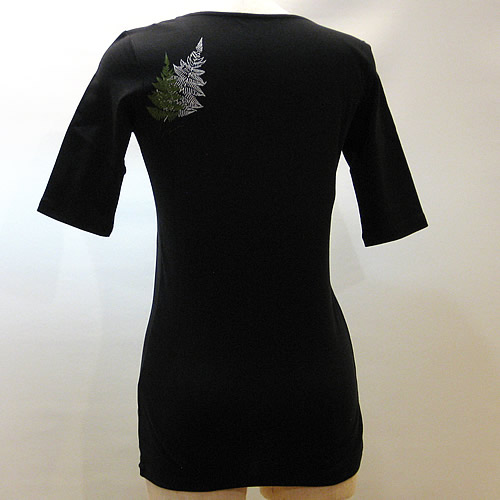 maunaloa 5分袖フライスTシャツ　レザーファーン　ブラック
