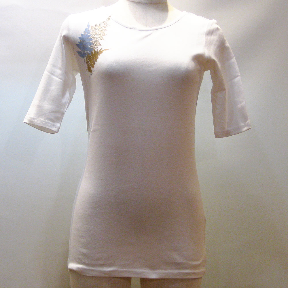 maunaloa 5分袖フライスTシャツ　レザーファーン　ホワイト